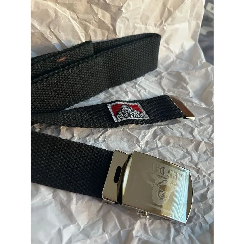 Ben Davis Unisex Adjustable Black Cotton Webbing Belt New